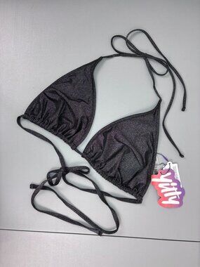 Yitty women's 4X black silver shimmer swim luxe triangle bikini top halter tie